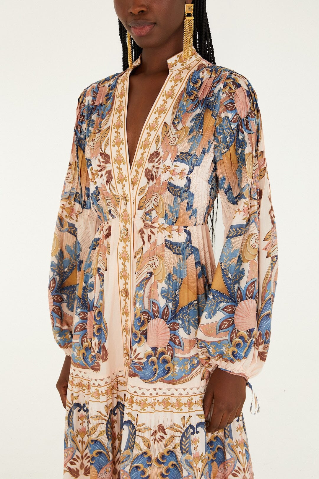 Soft Pink Sea Garden Scarf Pleated Midi Dress - Image 2