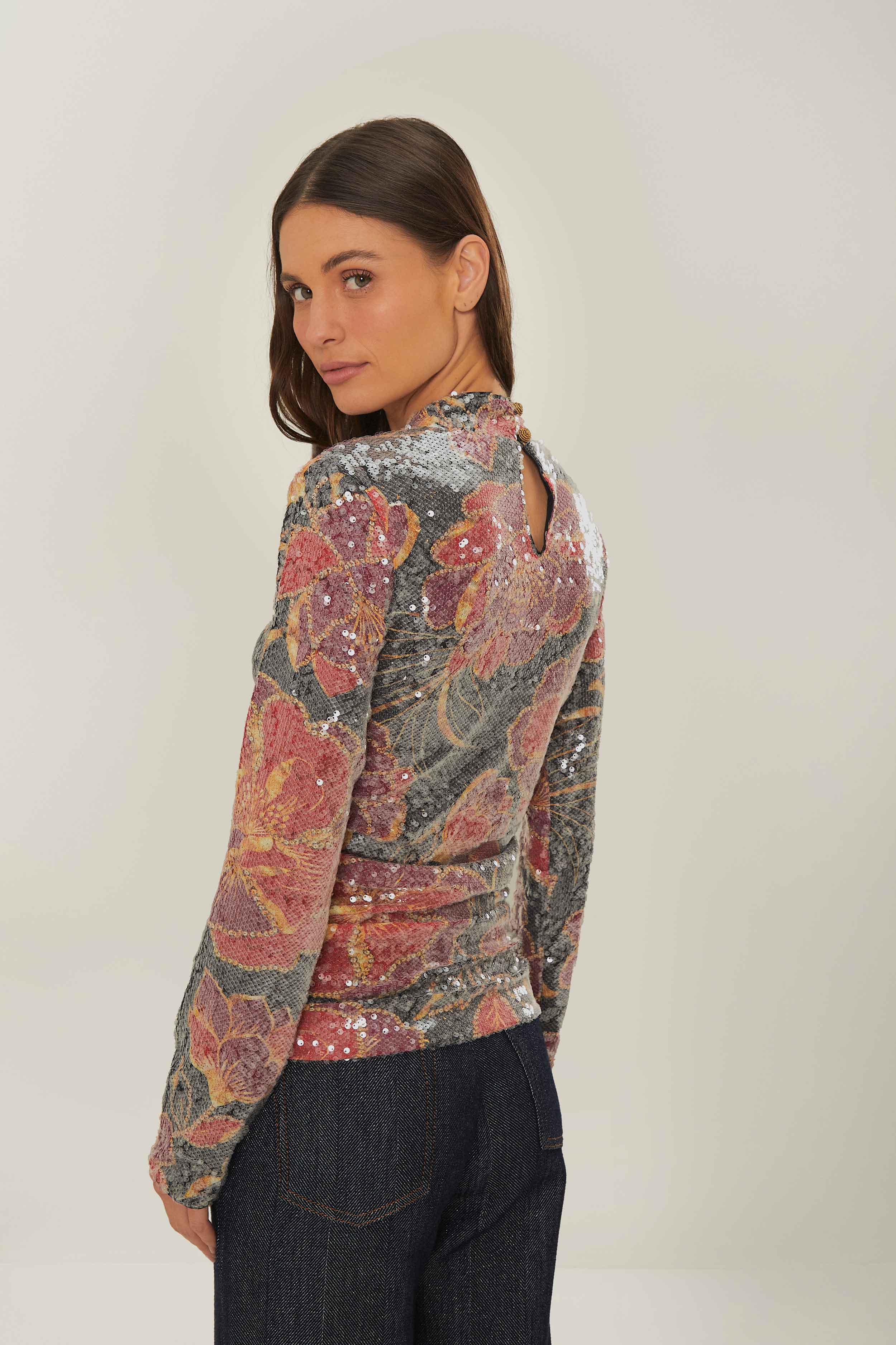 Black Shiny Chita Tulle Sequins Blouse - Image 3