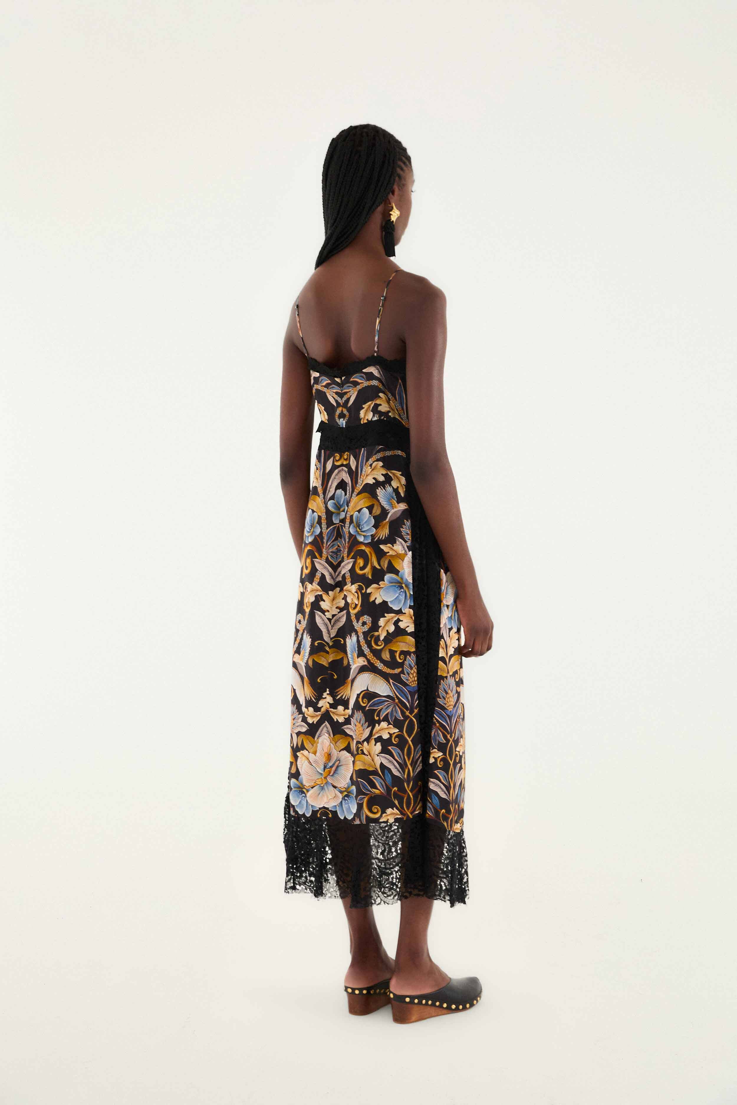 Black Flowerful Garden Midi Dress - Image 4