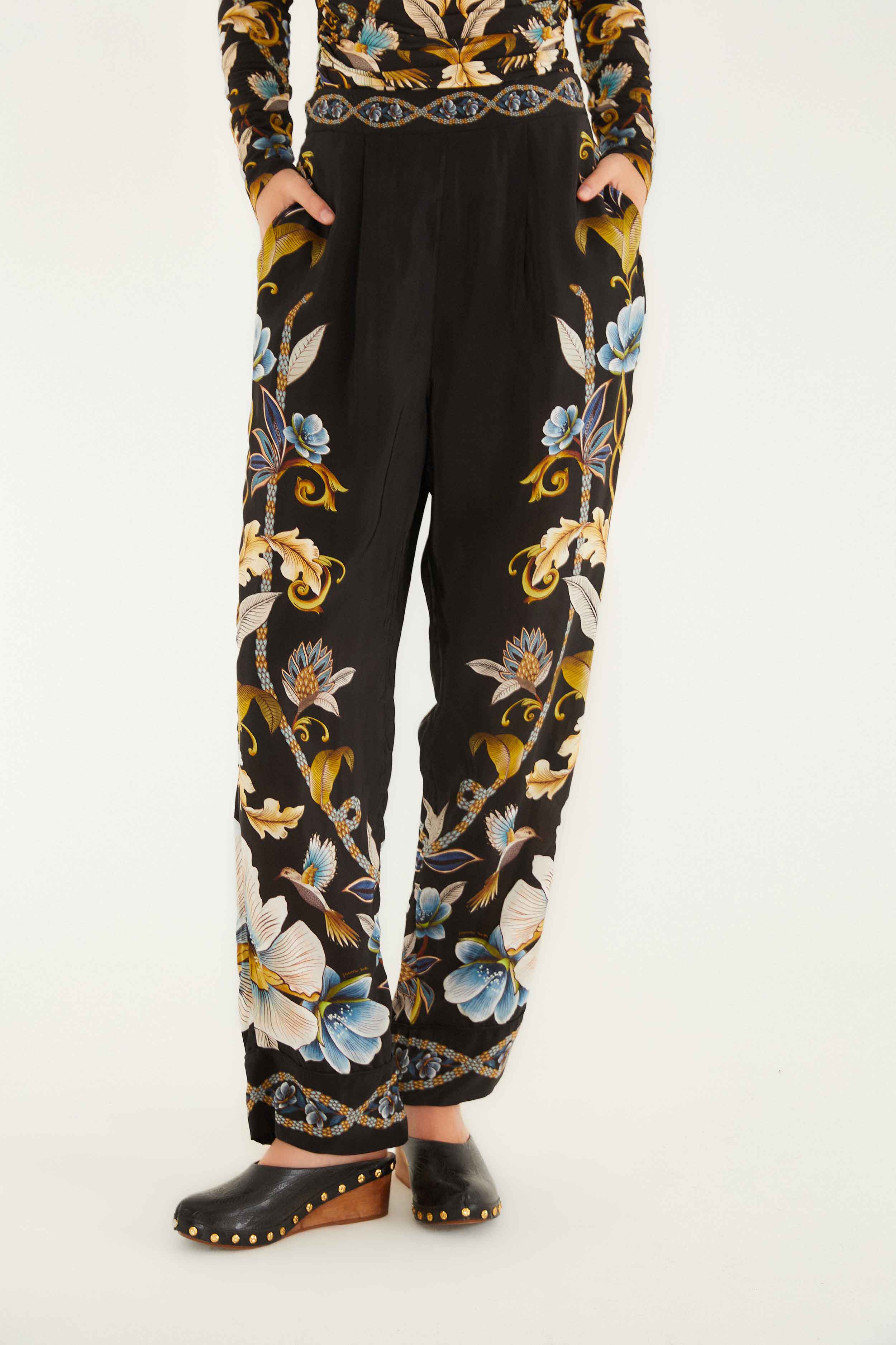 Black Flowerful Garden Pajama Pants - Image 2