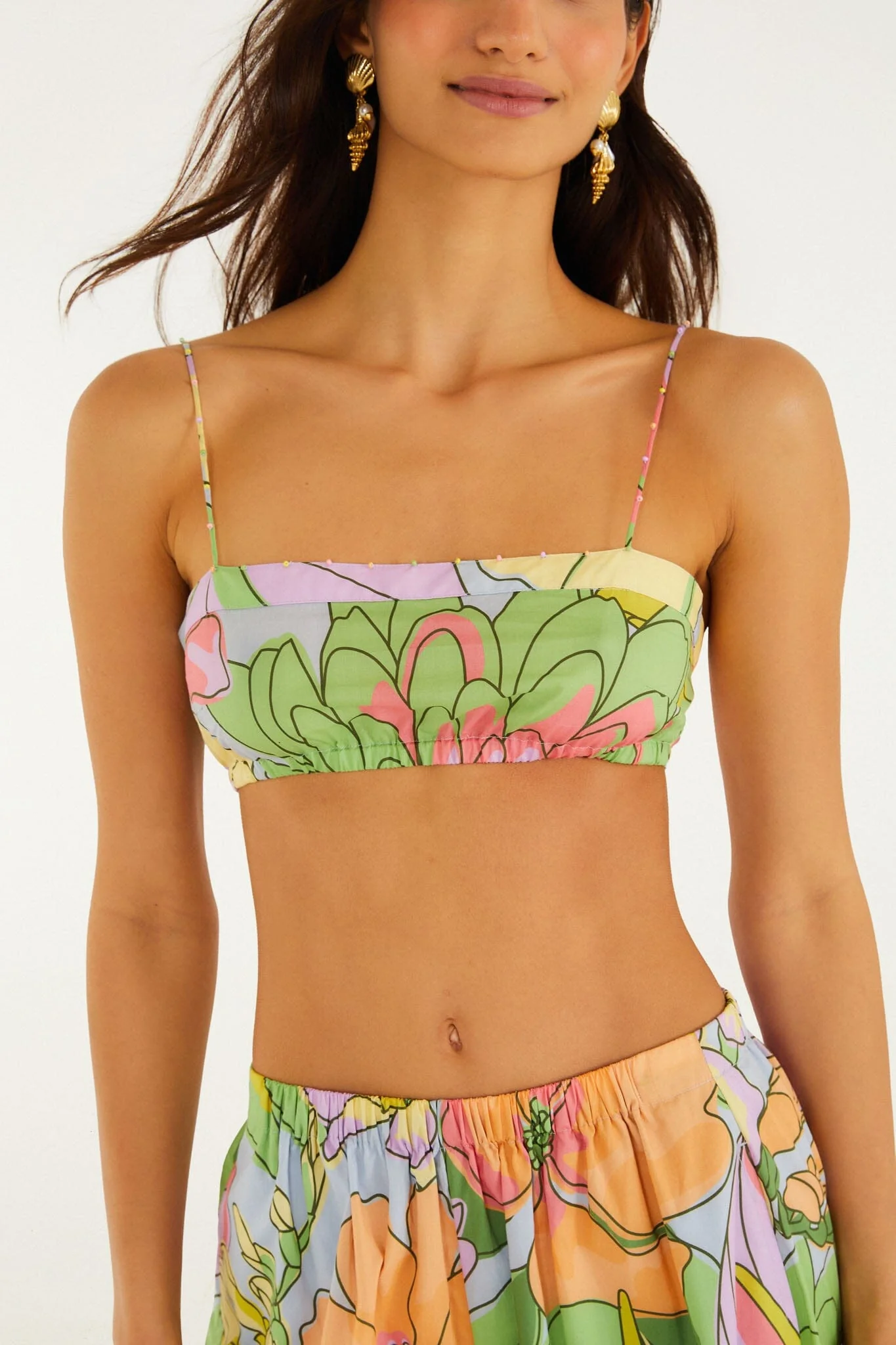 Multicolor Spring Affair Beaded Organic Cotton Crop Top - Image 4