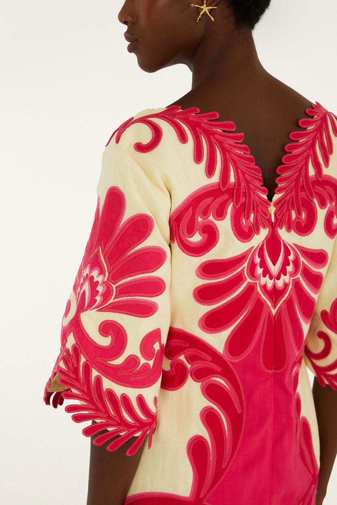 Pink Spring Arabesc Embroidered Euroflax™ Premium Linen Mini Dress - Image 3