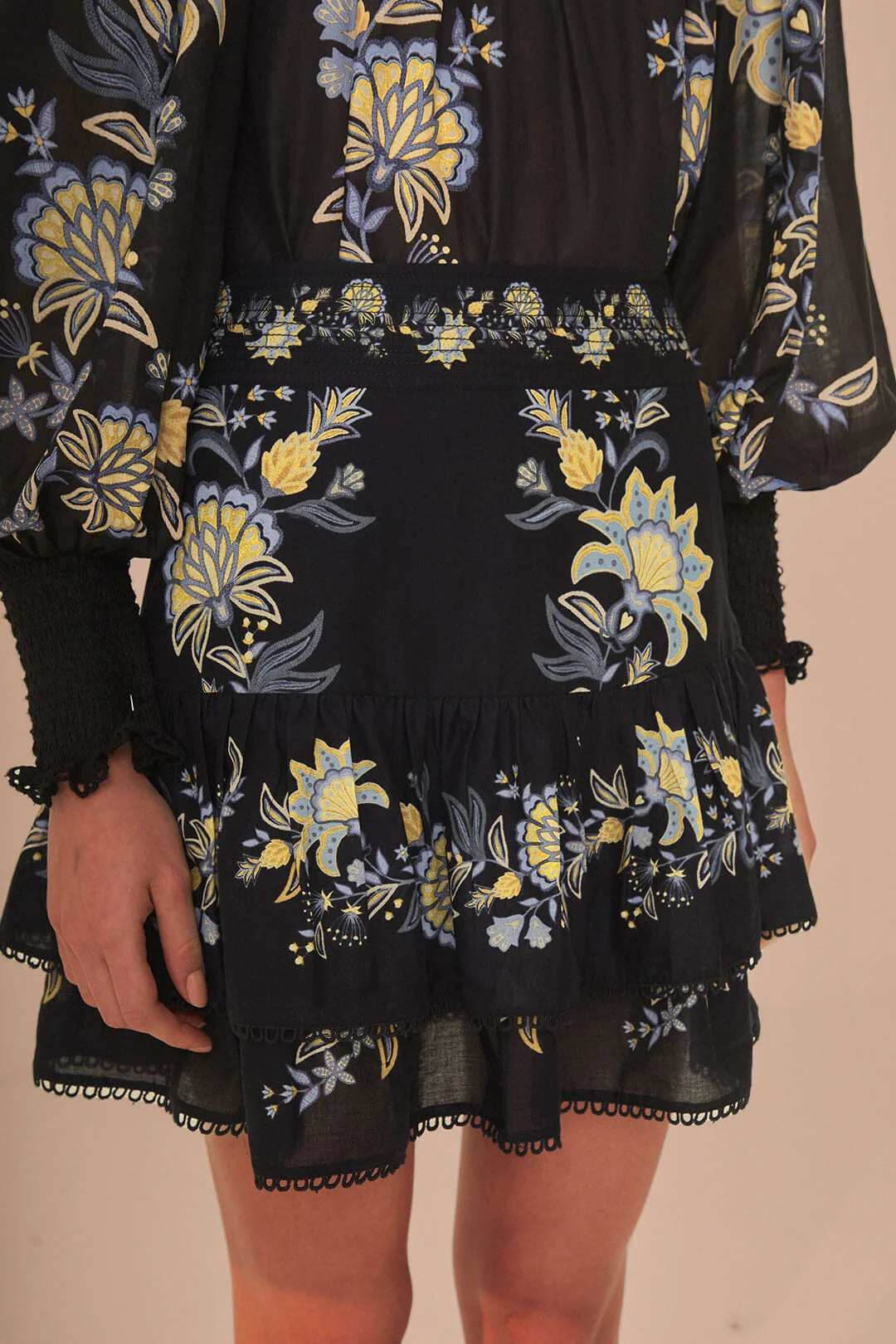 Black Stitched Garden Mini Skirt - Image 3