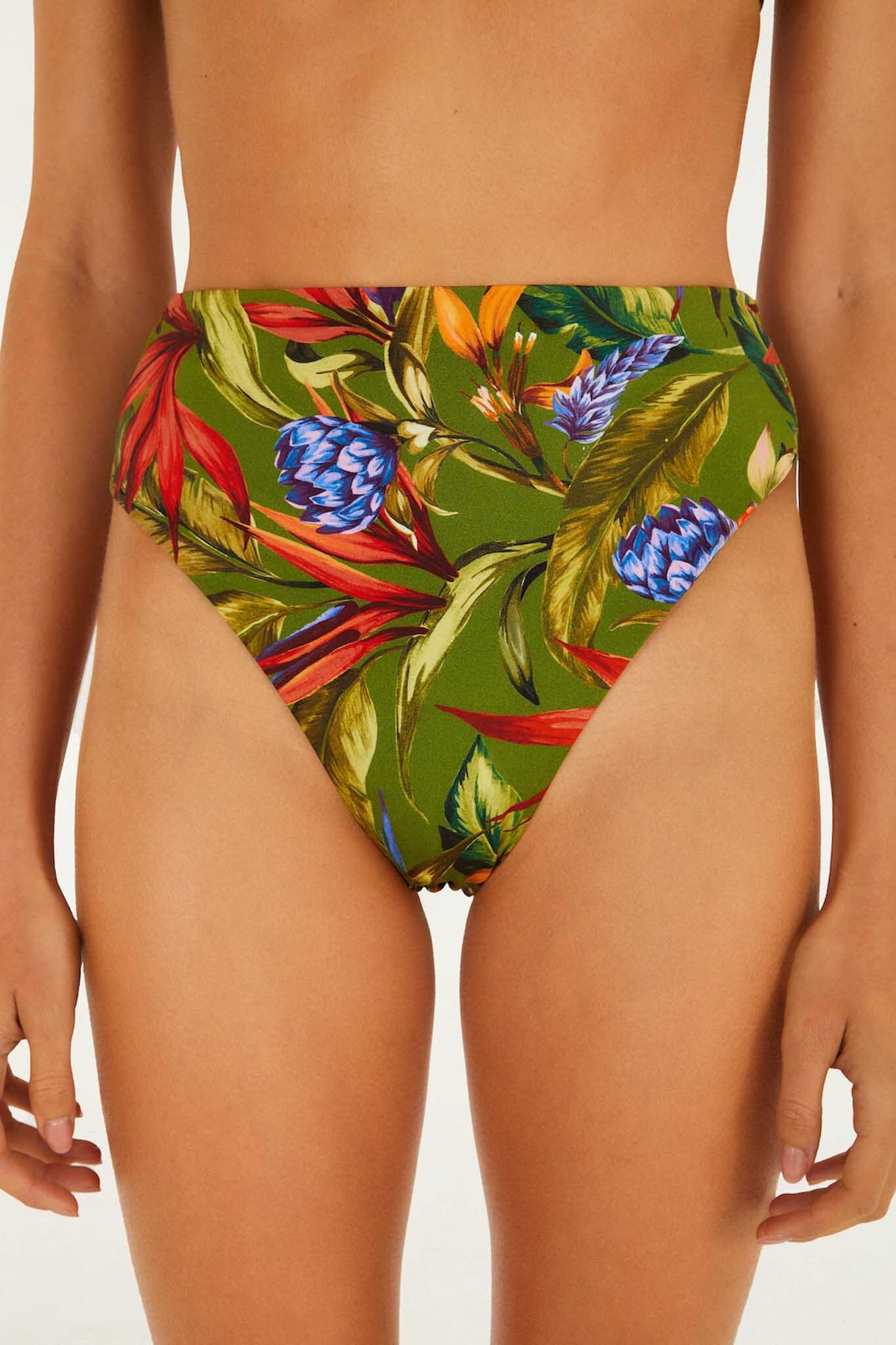 Dark Green Strelitzia Hot Pants Bikini Bottom - Image 2
