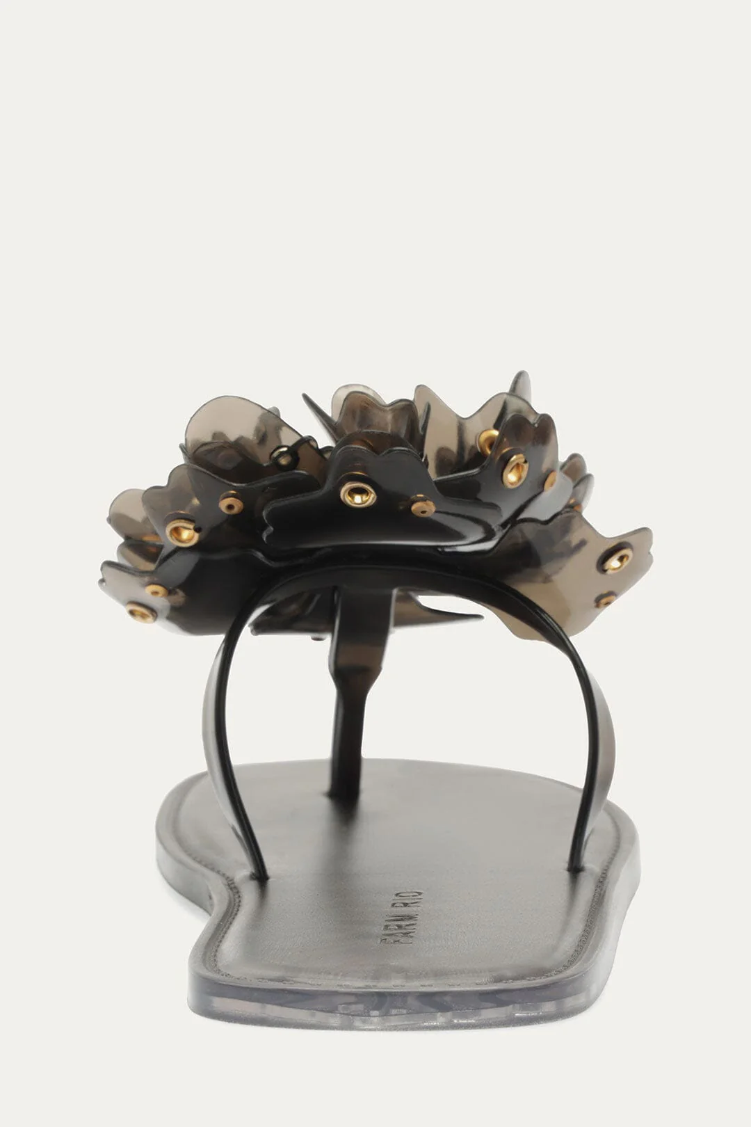 Black Studded Flower Jelly Flat Sandal - Image 3