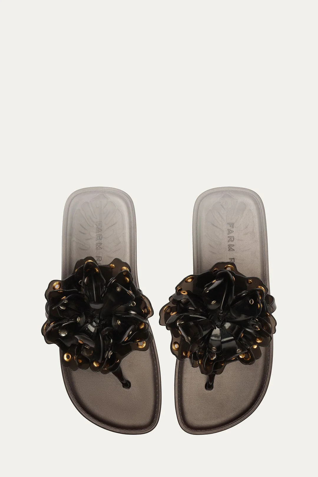 Black Studded Flower Jelly Flat Sandal - Image 4