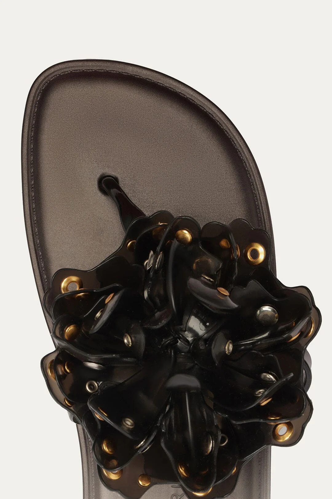 Black Studded Flower Jelly Flat Sandal - Image 5