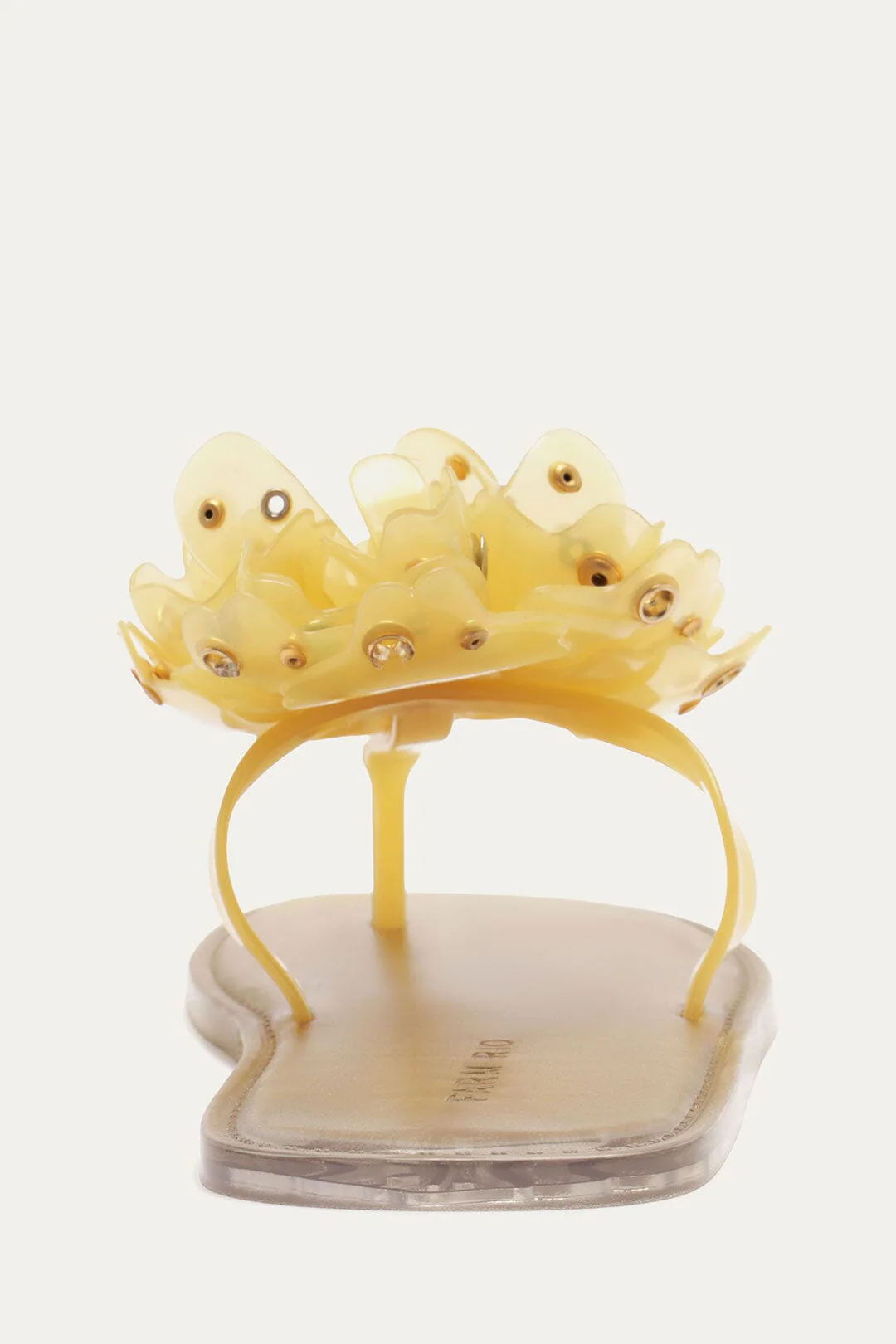 Yellow Studded Flower Jelly Flat Sandal - Image 3
