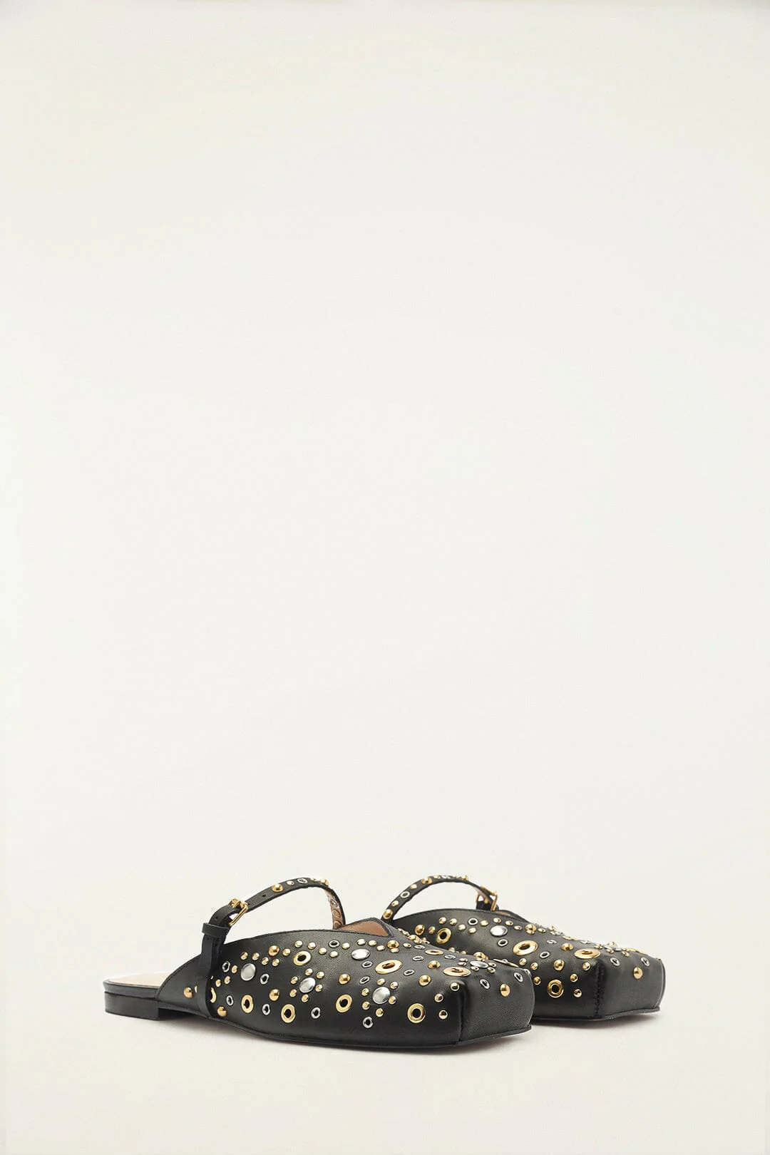 Black Studded Square Toe Ballerina - Image 2