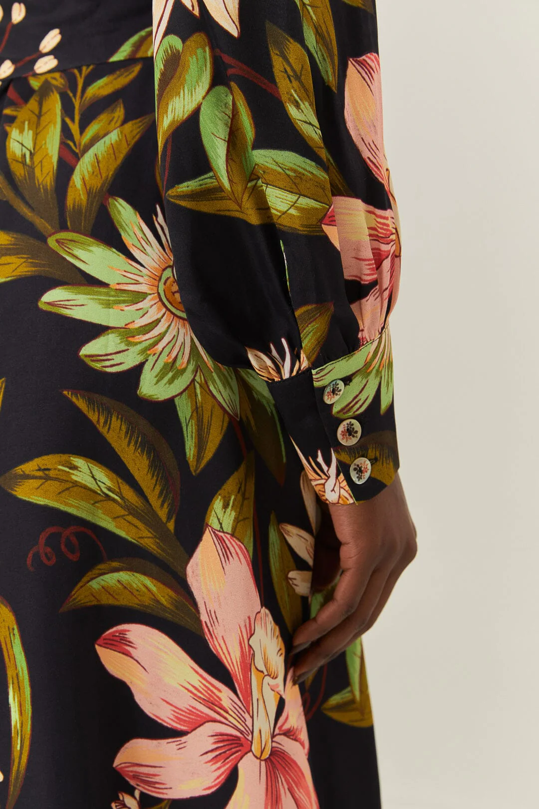 Black Surreal Flowers High Neck Midi Dress - Image 4