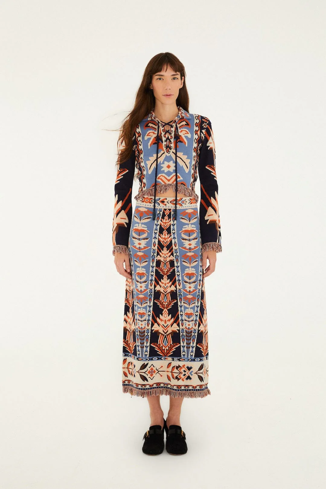 Multicolor Tapestry Fringes Knit Top - Image 4
