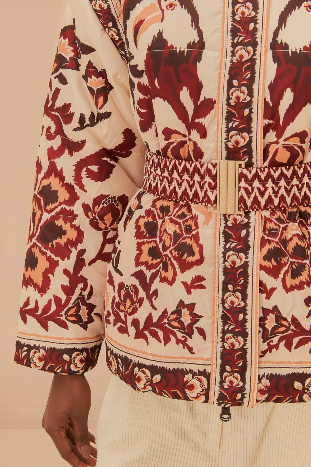 Cream Toucans Scarf Reversible Puffer Jacket - Image 5