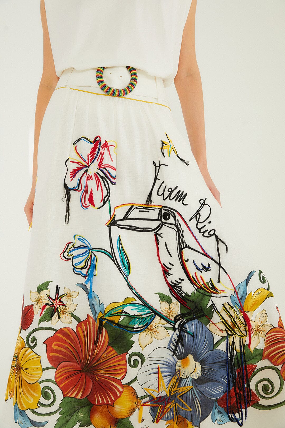 Off-White Tropi Embroidered Euroflax™ Premium Linen Maxi Skirt - Image 2