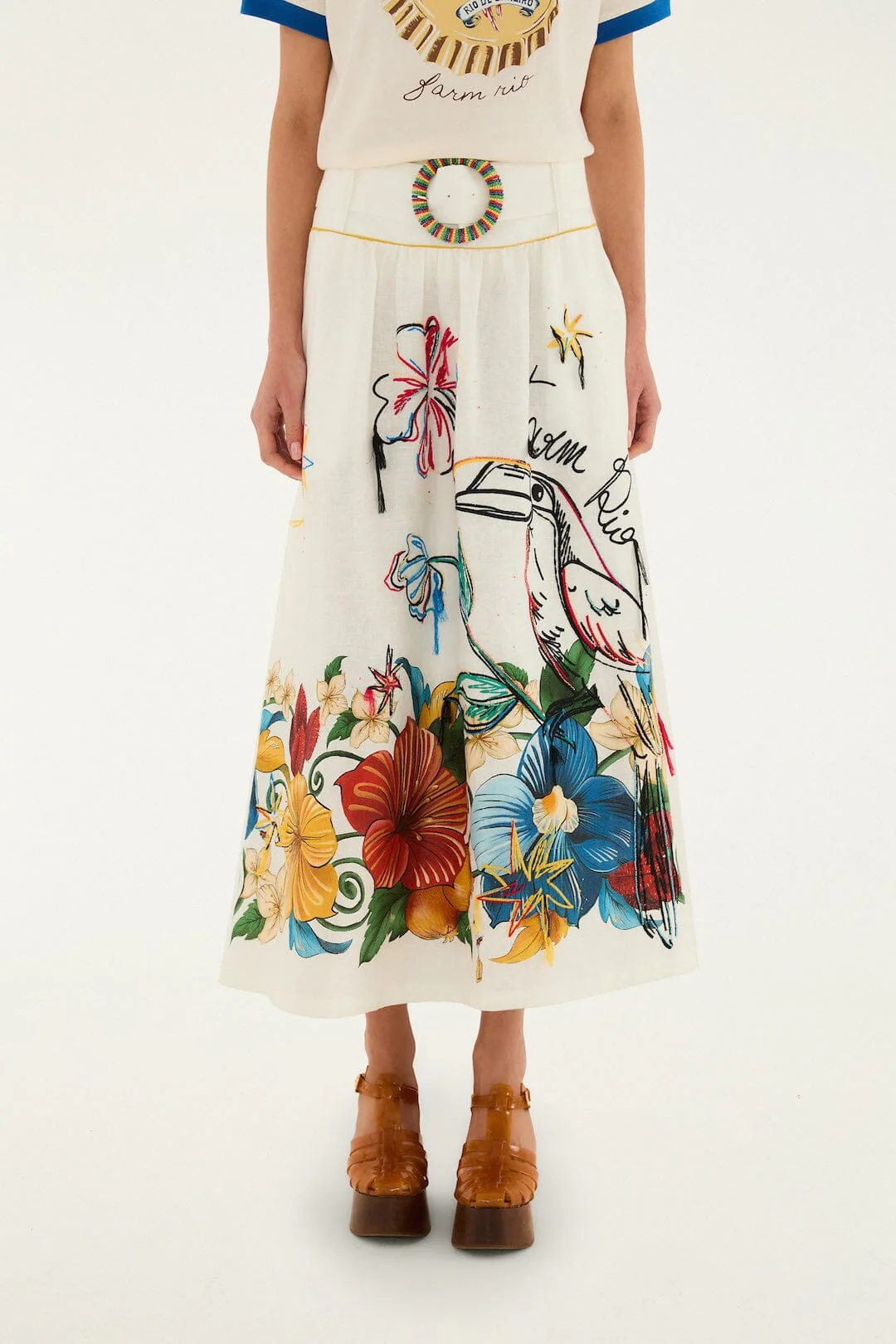 Off-White Tropi Embroidered Euroflax™ Premium Linen Maxi Skirt - Image 6