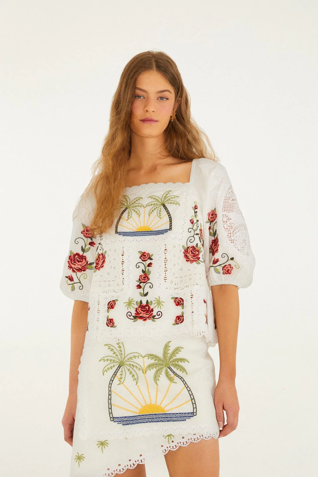 Off-White Tropi Scarf Embroidered Organic Cotton Blouse
