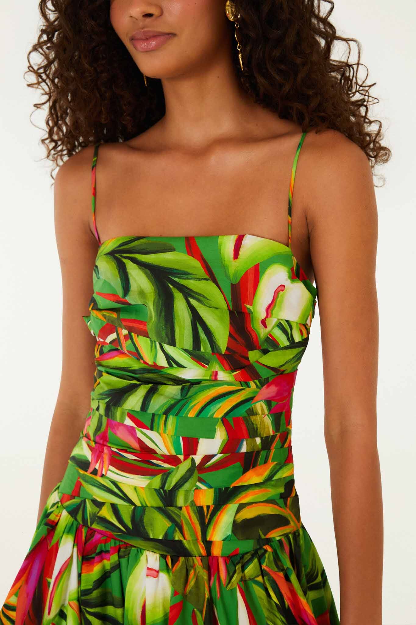 Green Tropical Dream Draped Organic Cotton Maxi Dress - Image 4