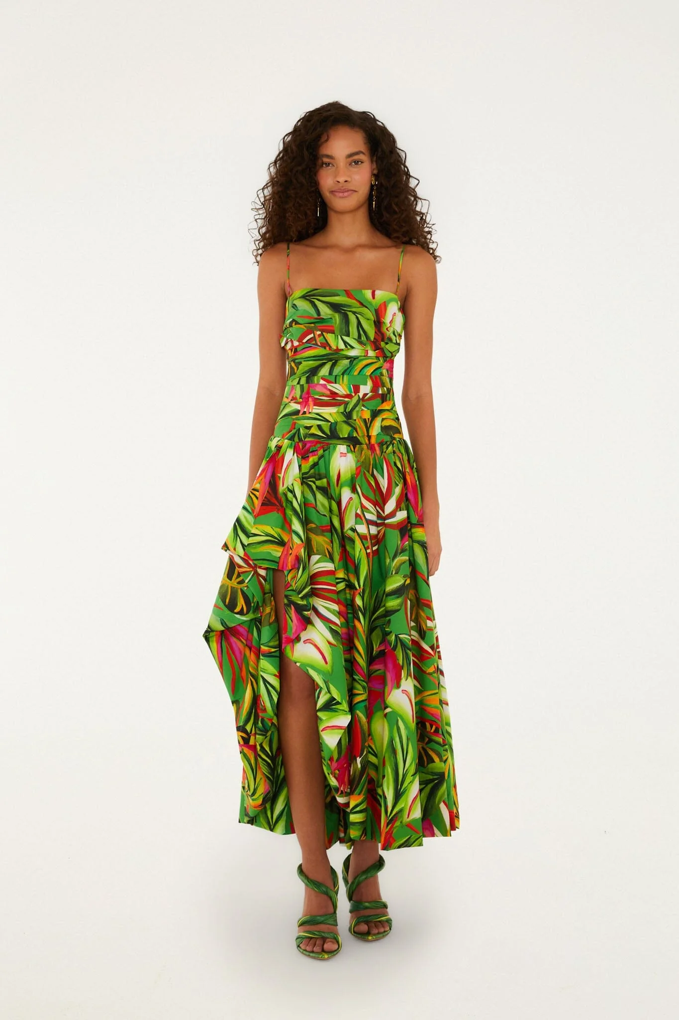 Green Tropical Dream Draped Organic Cotton Maxi Dress - Image 5
