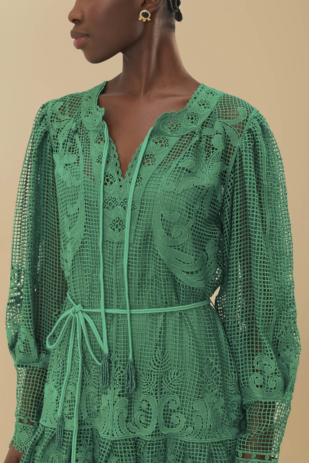 Green Tropical Flight Guipure Mini Dress - Image 2