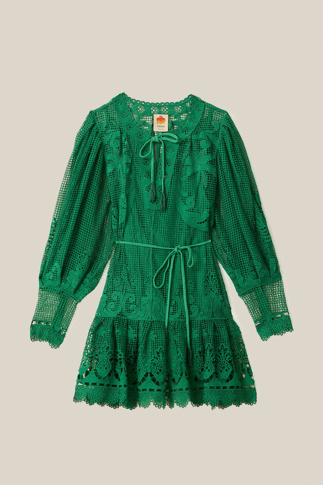 Green Tropical Flight Guipure Mini Dress - Image 6