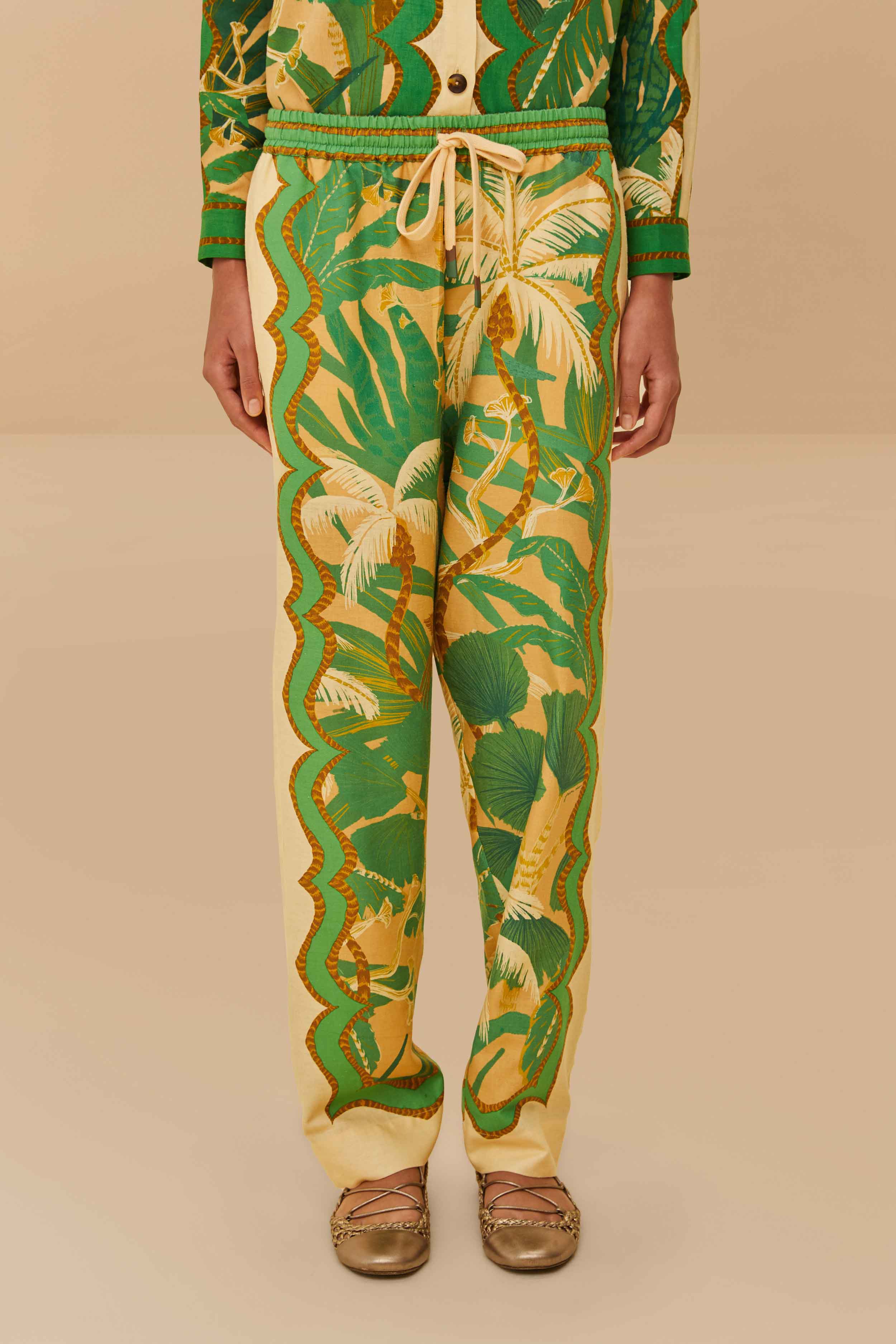 Beige Tropical Isla LENZING™ ECOVERO™ Euroflax™ Pants - Image 2