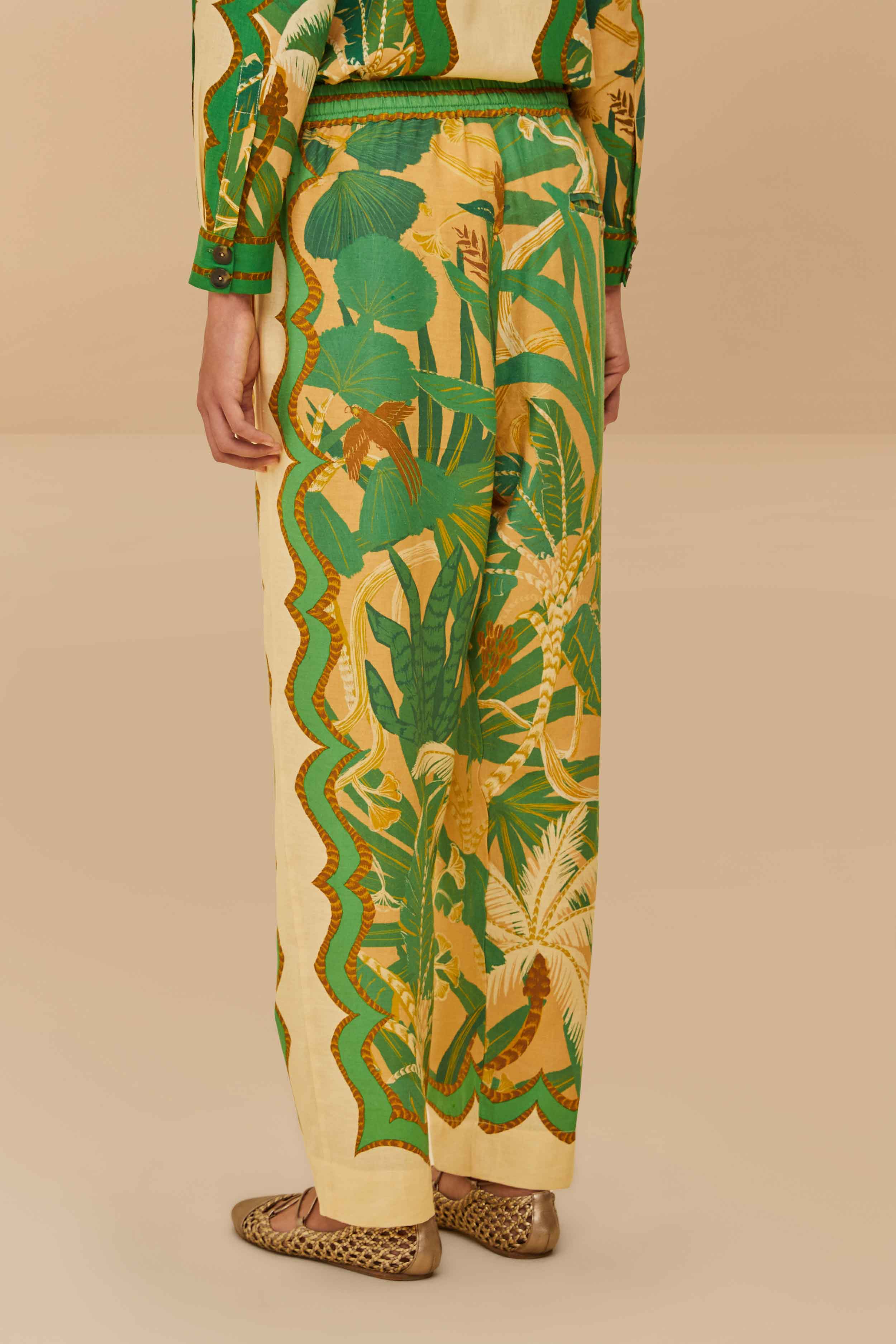 Beige Tropical Isla LENZING™ ECOVERO™ Euroflax™ Pants - Image 4