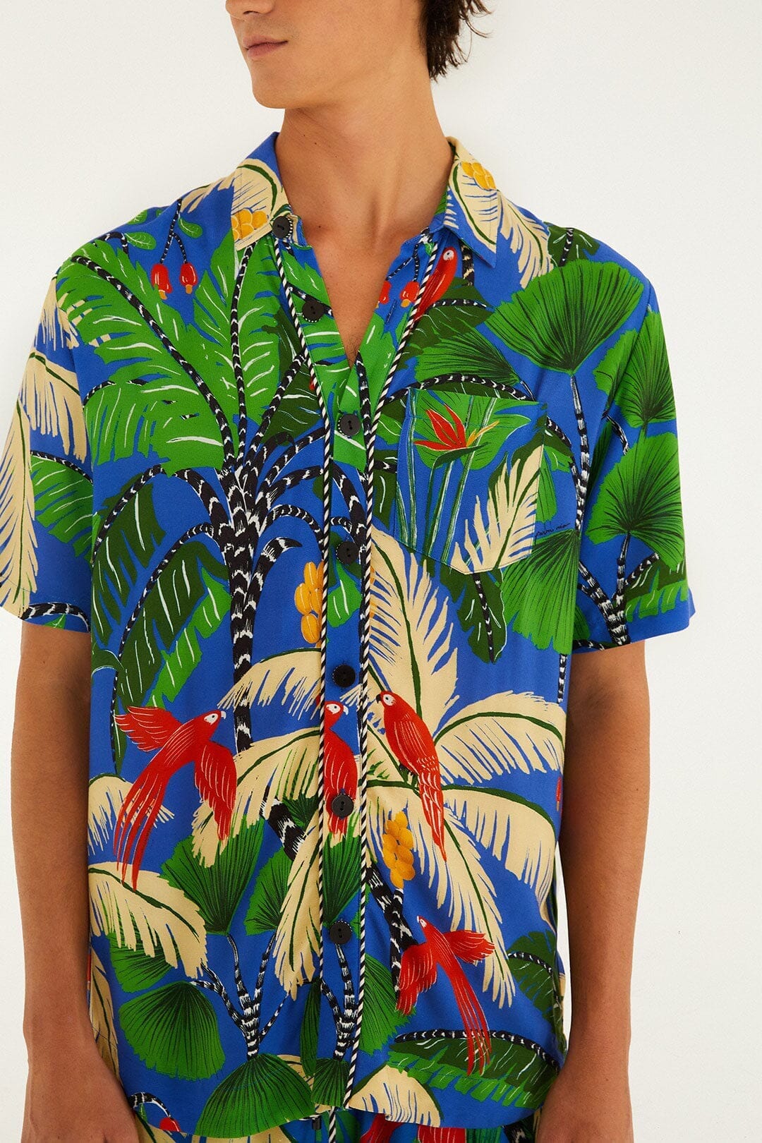 Blue Tropical Island Short Sleeve Lenzing™ Ecovero™ Viscose Shirt - Image 2