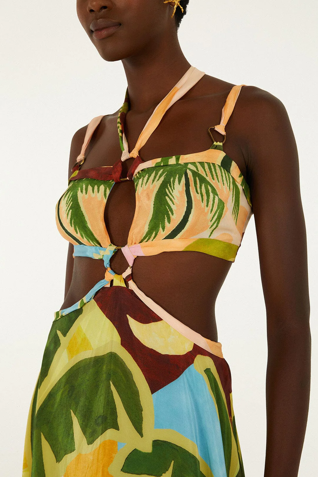 Multicolor Tropical Painting Cut-Out Buckles Maxi Dress - Image 4