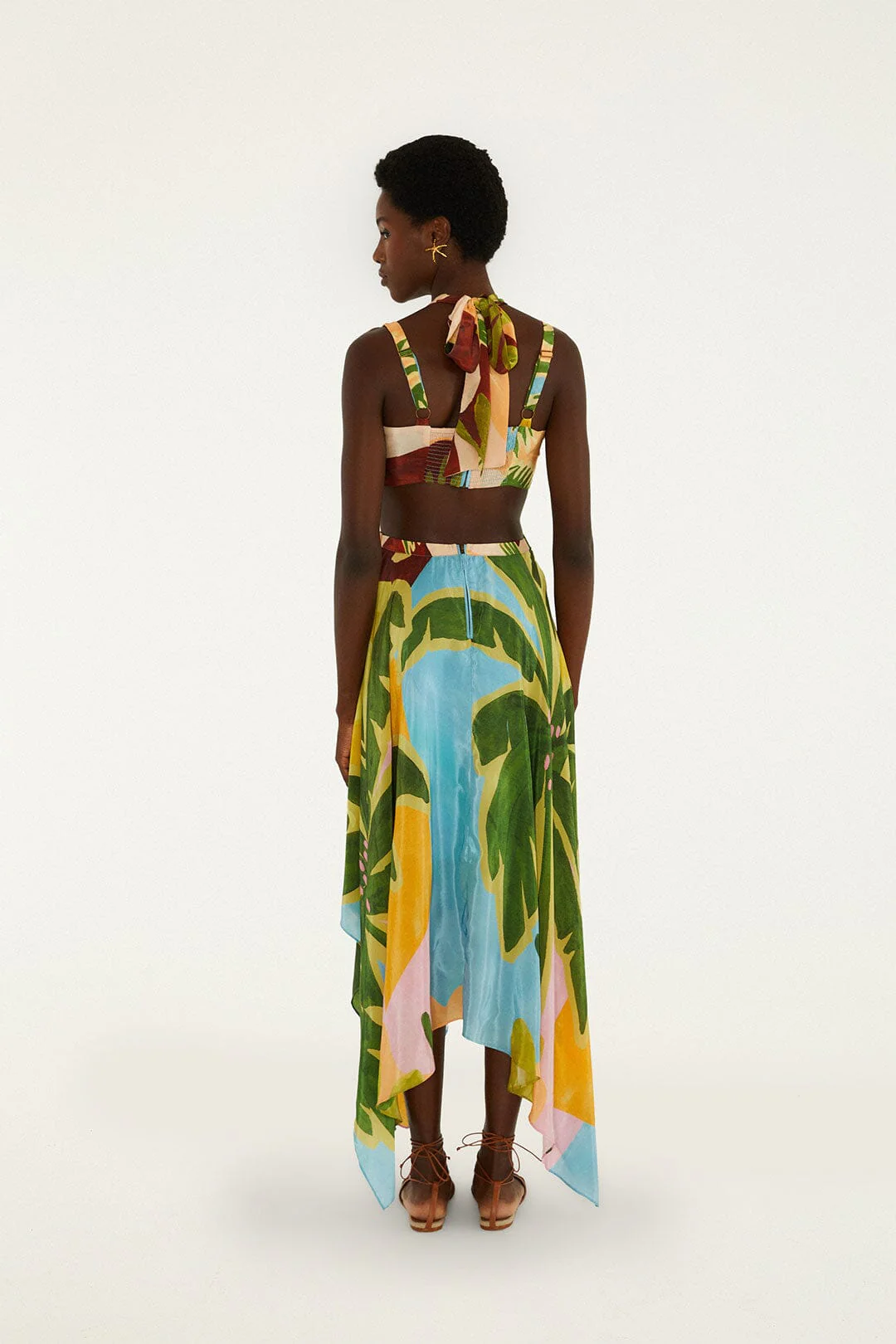 Multicolor Tropical Painting Cut-Out Buckles Maxi Dress - Image 5