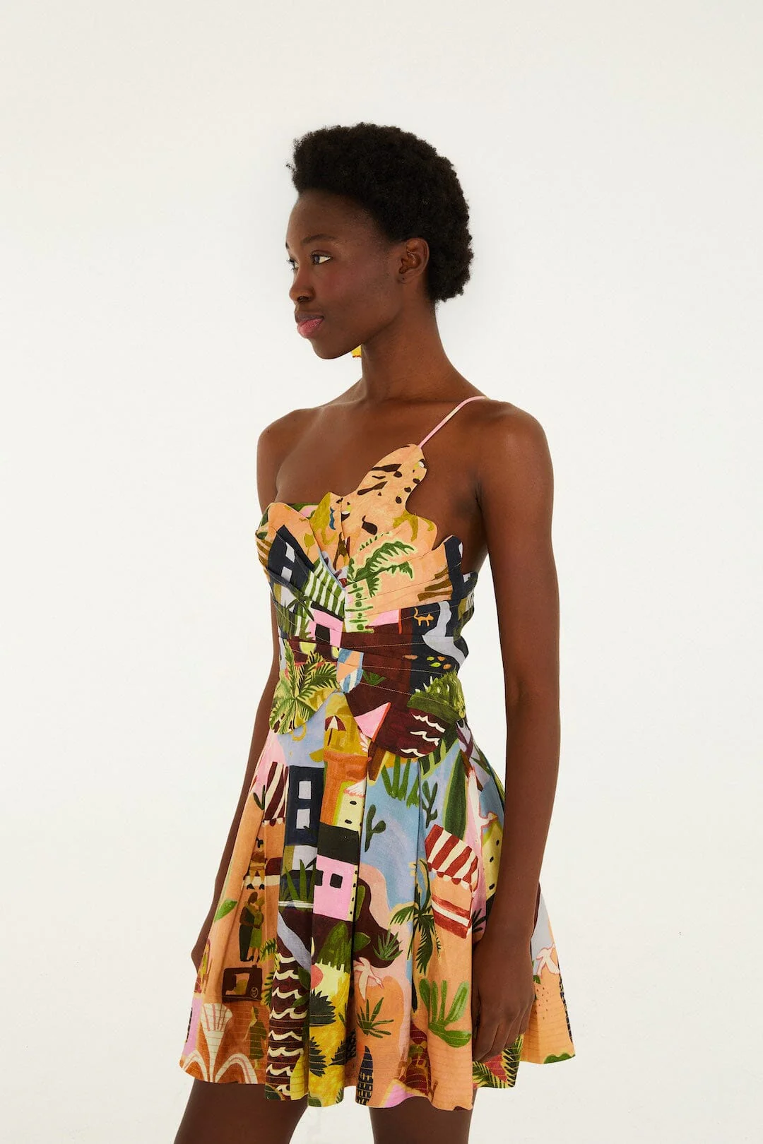 Multicolor Tropical Painting Lenzing™ Ecovero™ Euroflax™ Mini Dress - Image 4