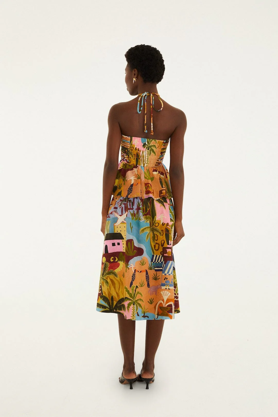 Multicolor Tropical Painting Lenzing™ Ecovero™ Euroflax™ Midi Dress - Image 3