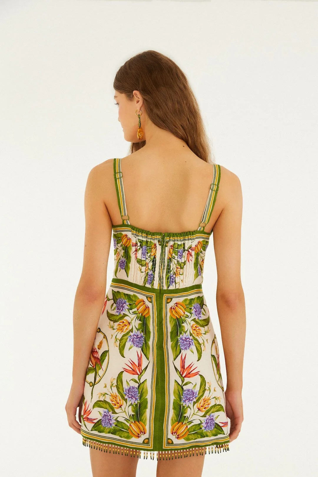 Sand Tropical Scarf Euroflax™ Premium Linen Sleeveless Mini Dress - Image 3