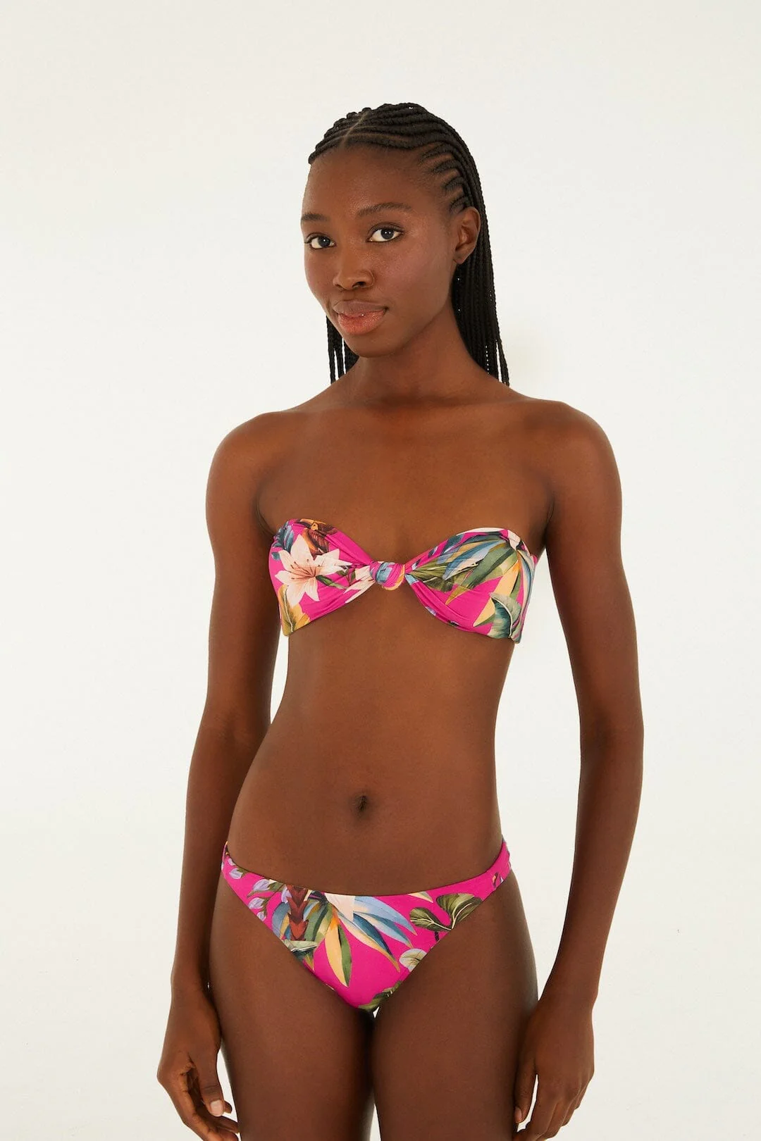 Pink Tropicalia Front Knot Bikini Top - Image 2