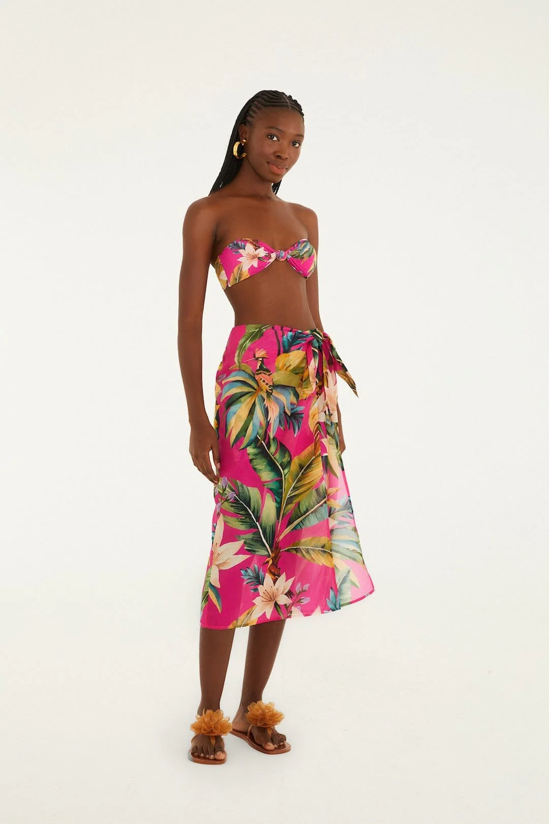 Pink Tropicalia Side Slit Midi Skirt