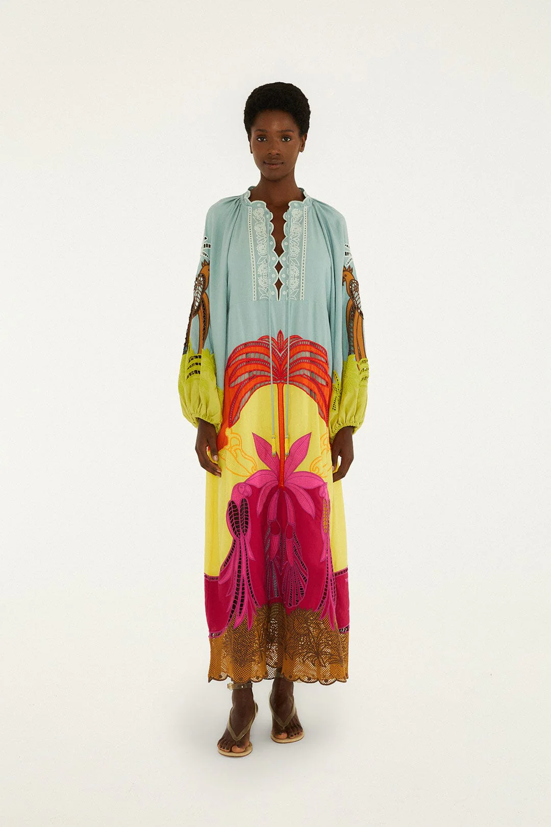 Multicolor Usiacuri Embroidered Lenzing™ Ecovero™ Euroflax™ Richelieu Maxi Dress