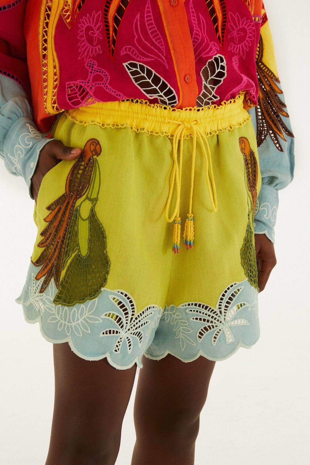 Multicolor Usiacuri Embroidered Lenzing™ Ecovero™ Euroflax™ Richelieu Shorts - Image 2