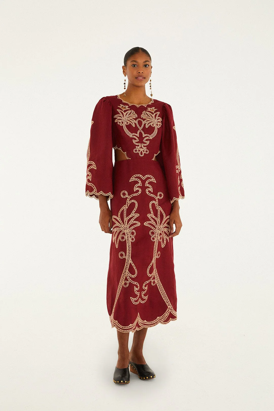 Red Artisanal Cut-Out Embroidered Euroflax™ Premium Linen Maxi Dress - Image 2