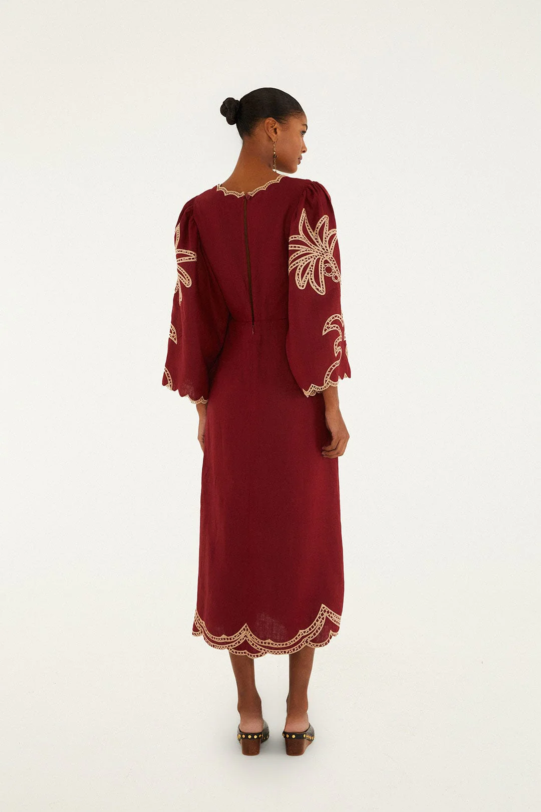 Red Artisanal Cut-Out Embroidered Euroflax™ Premium Linen Maxi Dress - Image 6