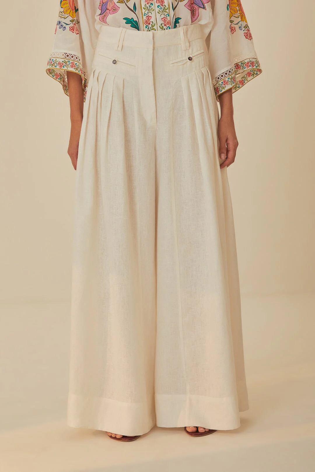 White Euroflax™ Premium Linen Pleated Pants - Image 2