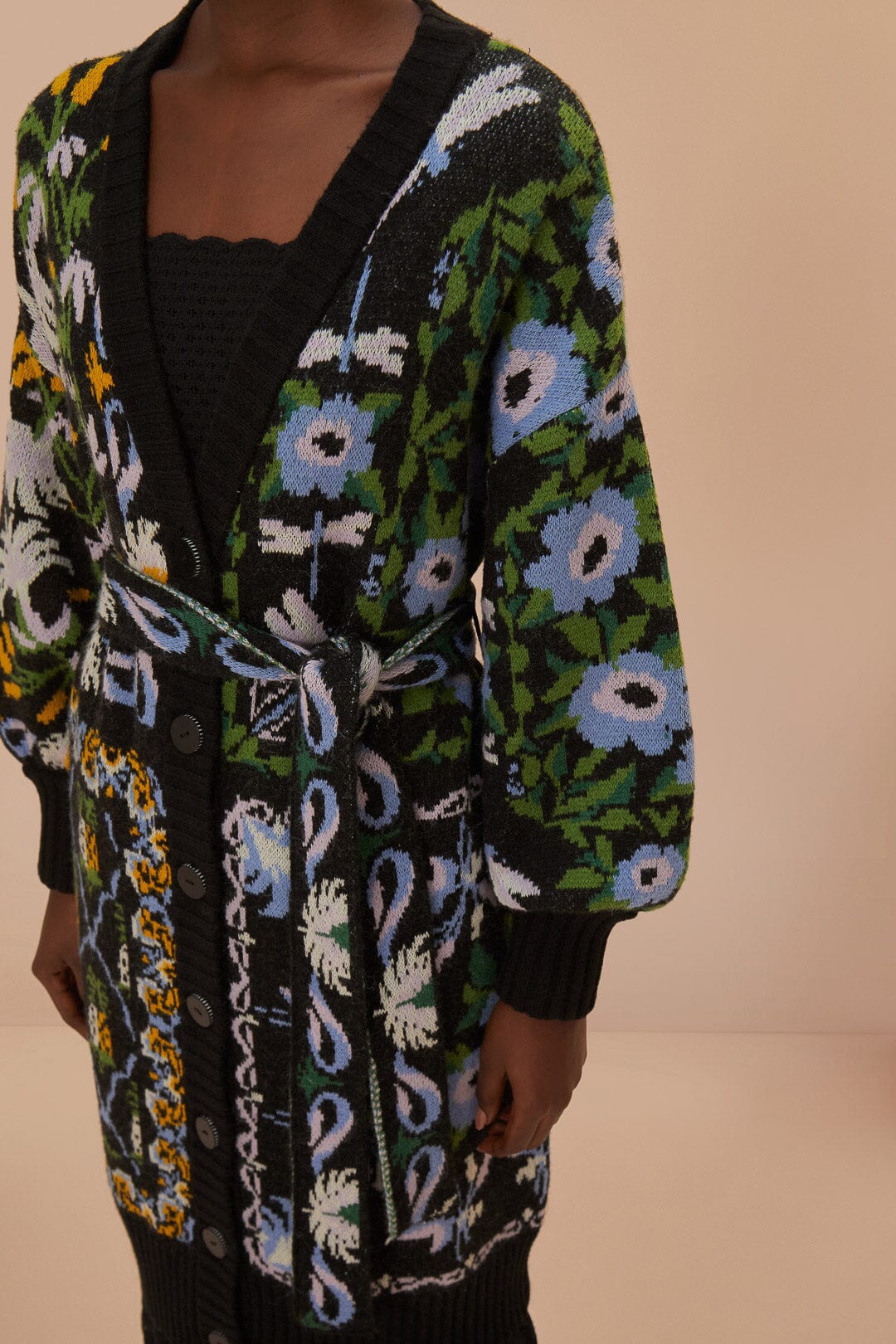 Black Winter Garden Knit Midi Cardigan - Image 2