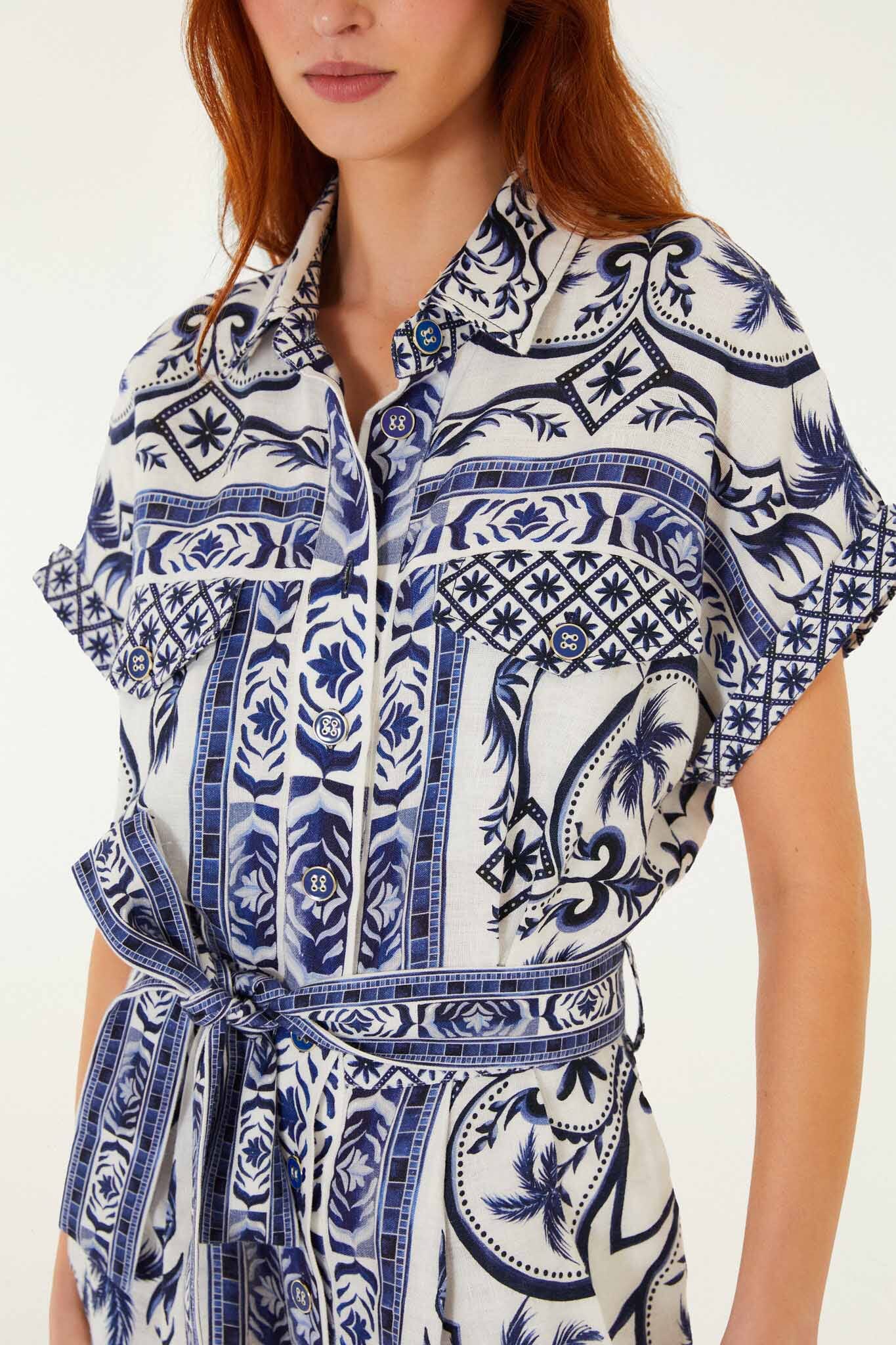 Off-White Wonderful City Belted Euroflax Premium Linen Romper - Image 4